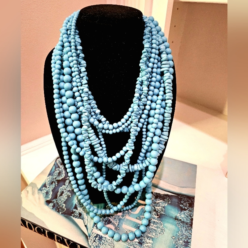 Multi-Strand Turquoise Blue Beaded Necklace - Women Jewelry (SASSY JONES)
